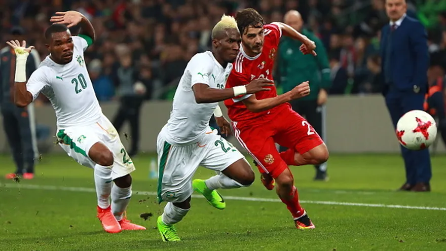 Acción del partido amistoso entre Rusia y Costa de Marfil